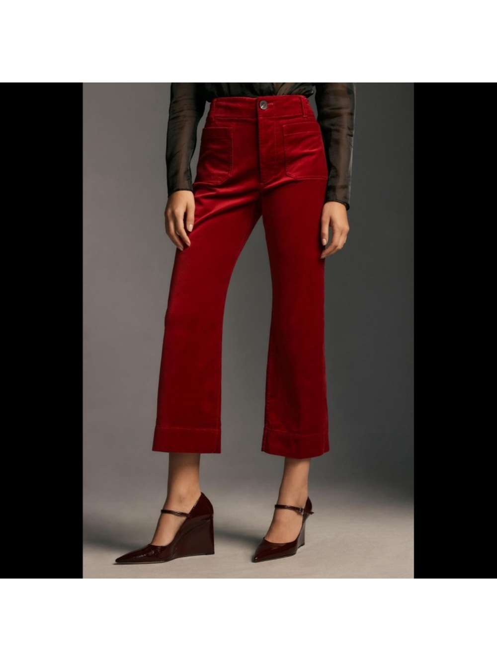 Maeve Colette High-Rise Cropped Velvet Pants in Deep Red